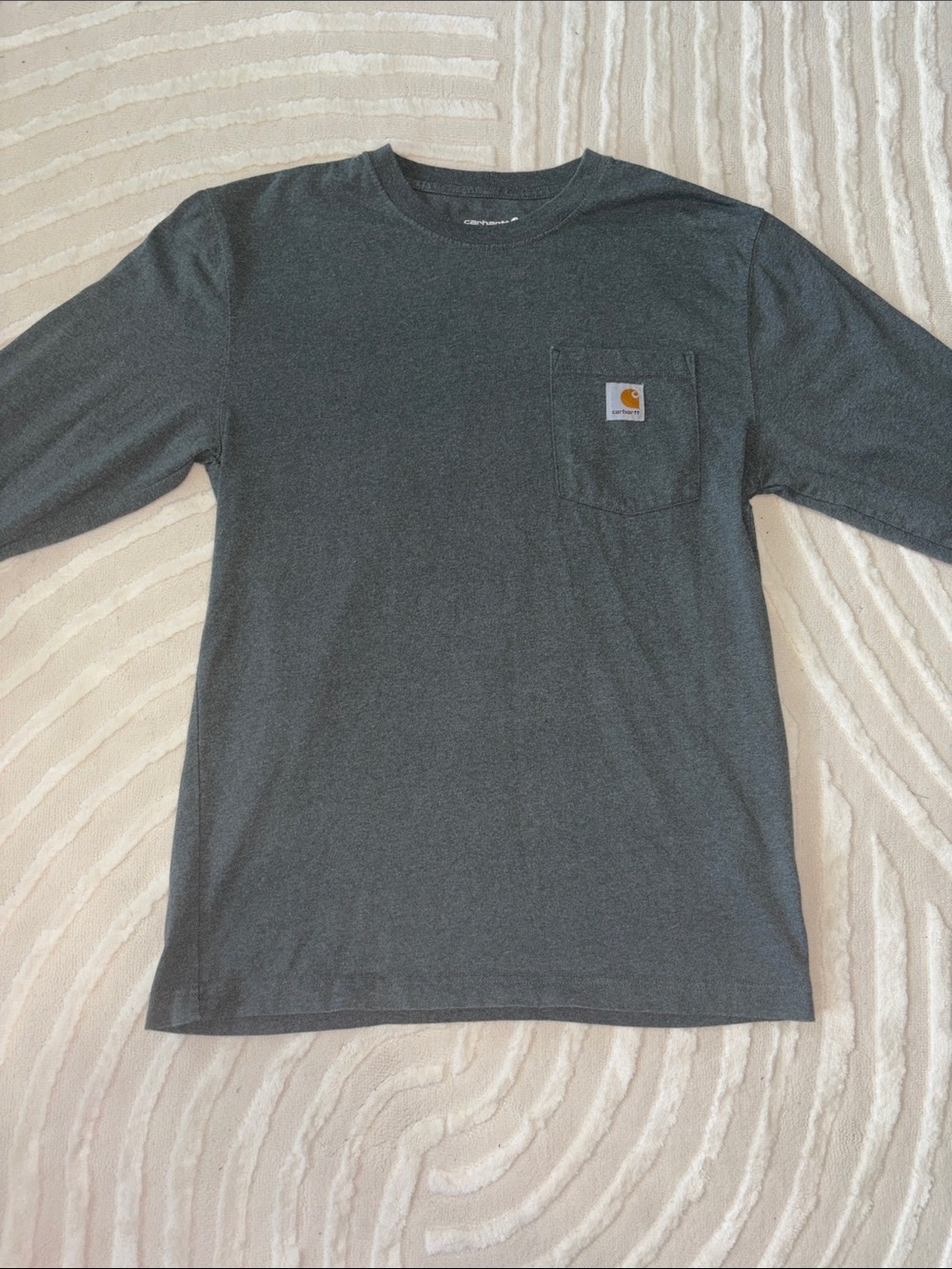 Carhartt Long Sleeve Pocket Tee in Dark Gray/Green with Tan Logo